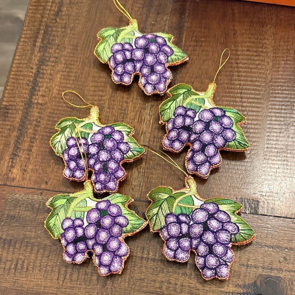 Vintage embroidered long stitch, grape ornaments